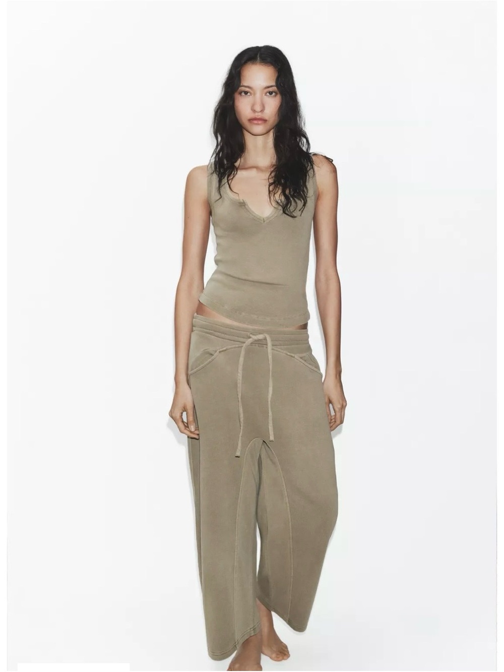 Two matching SETS of Zara Black/ Tan Wide-Leg Lounge Pants and tops - Picture 2 of 7